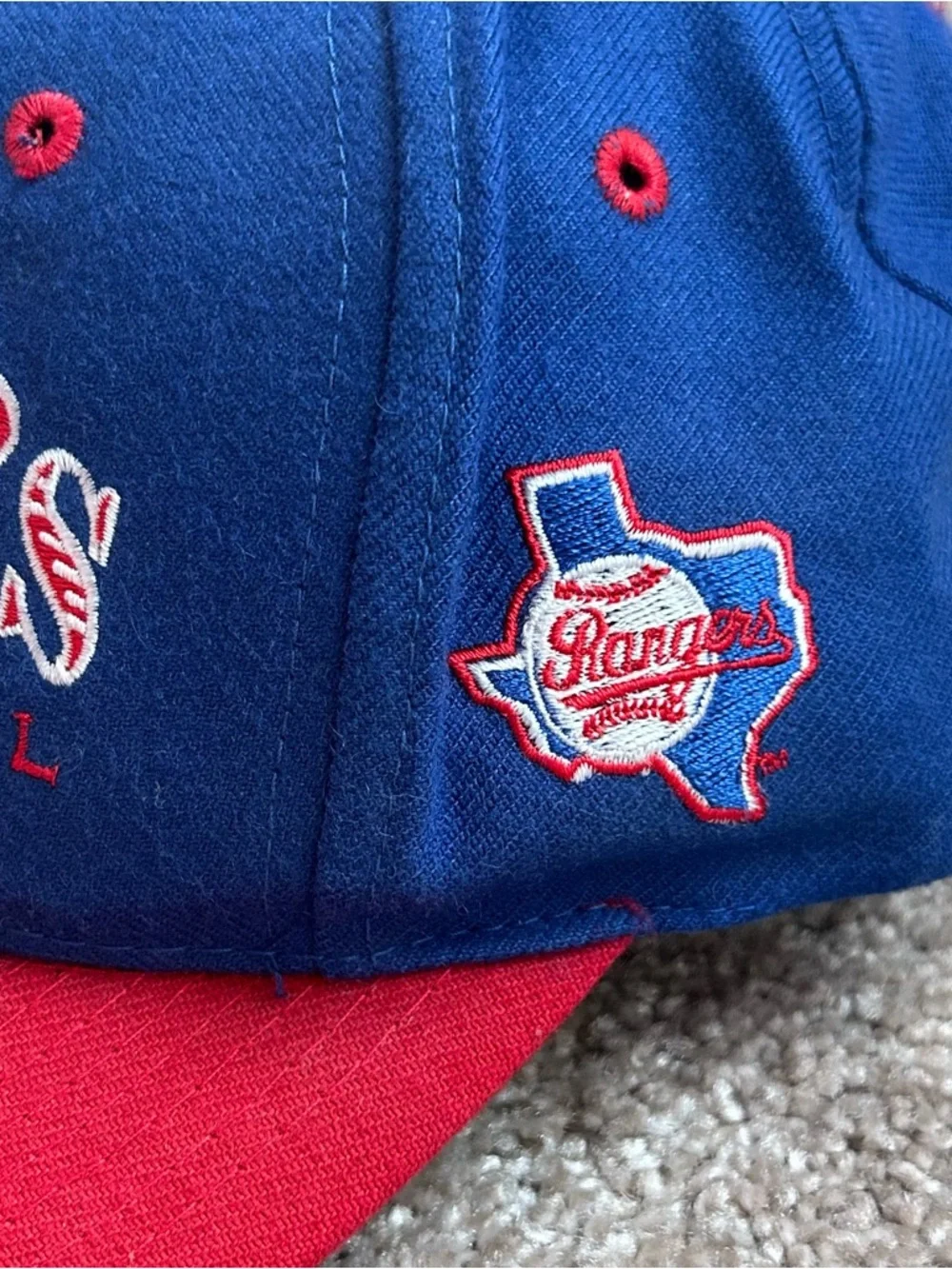 Vtg Texas Rangers Snapback Hat MLB Signatures Sportswear Blue Red NEW WITH TAGS